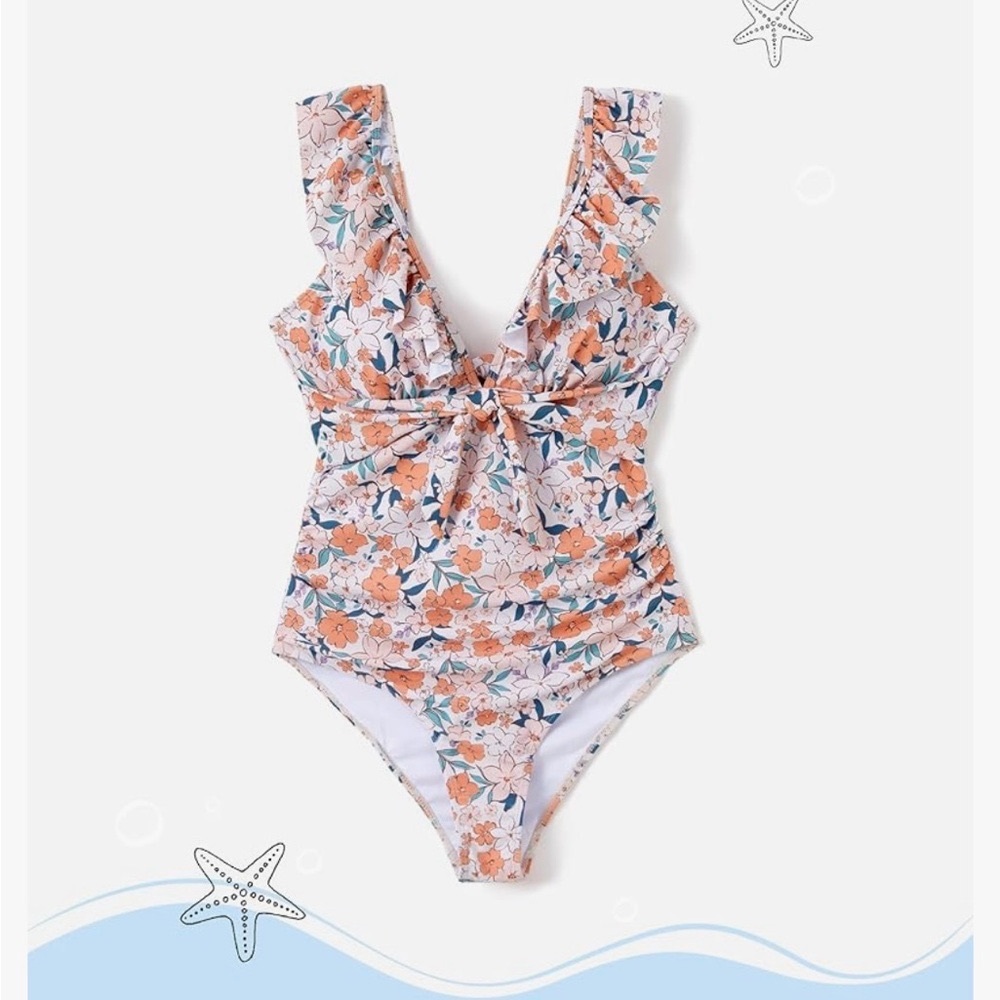PATPAT Floral Print Sleeveless Ruffled One Piece Bathing Suit, Size Small